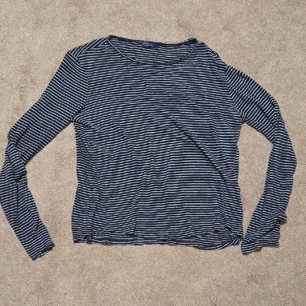 GAP Black and White Striped Long Sleeve Tee